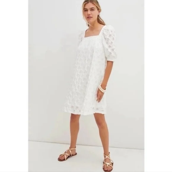 Anthropologie Maeve white eyelet puff sleeve dress - Picture 4 of 10